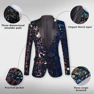 Men's Suit jacket Colorful Shiny Sequins Lapel Slim-Fit Stylish Blazer Jacket Dress Suit Costume for Homme Stage Wedding Clothes