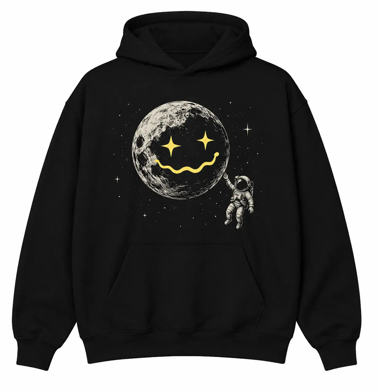 Moon Smile Graphic Hoodie Space Aesthetic Sweatshirt Cute Astronaut Pullover Cosmic Streetwear Hoodie Minimalist Galaxy Hoodie Oversized Unisex Winter Fashion Gift for Men Women