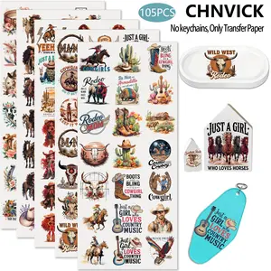 105PCS UV DTF Cup Wrap Stickers, Western cowboys Rub on Transfers for Crafts, Permanent DIY Transfer Decals for 16oz Libbey Glass Cans, Mugs, Candles, Notebooks and Flower Pots, Easy to Apply Art Stickers