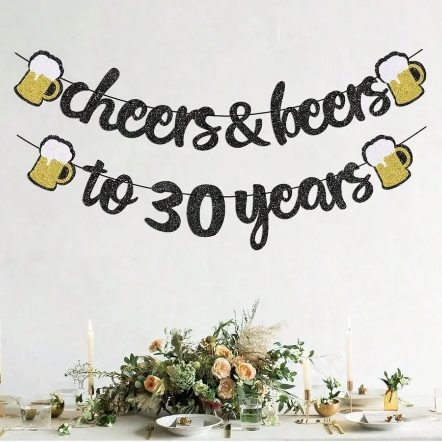 30th Birthday Decorations Cheers To 30 Years Banner For Men Women 30th Birthday Black Glitter Backdrop Party Background Decoration Wedding Anniversary Party Supplies Decorations