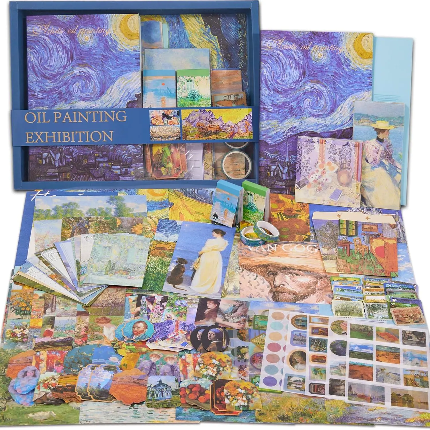Scrapbooking Supplies Kit Plus 480 count,  Van Gogh Oil Painting Aesthetic Scrapbook Kit for  Junk Journal, DIY Journaling Supplies, Stationery, A5 Grid Notebook, Craft   Girl