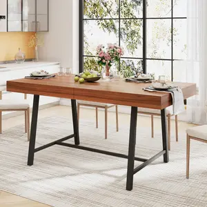 VOWNER Modern Extendable Dining Table with Sturdy Iron Feet, Thickened Tabletop Supports 80 LBS, Adjustable Dining Table for Dining Room