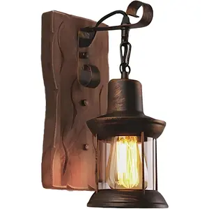 Retro Rustic Wall Sconces, Industrial Vintage Wall Light Fixtures Farmhouse Antique Wooden Wall Lamp for Aisle, Vanity Mirror, Hallway, Bedroom Beside, Bar (1PCS)