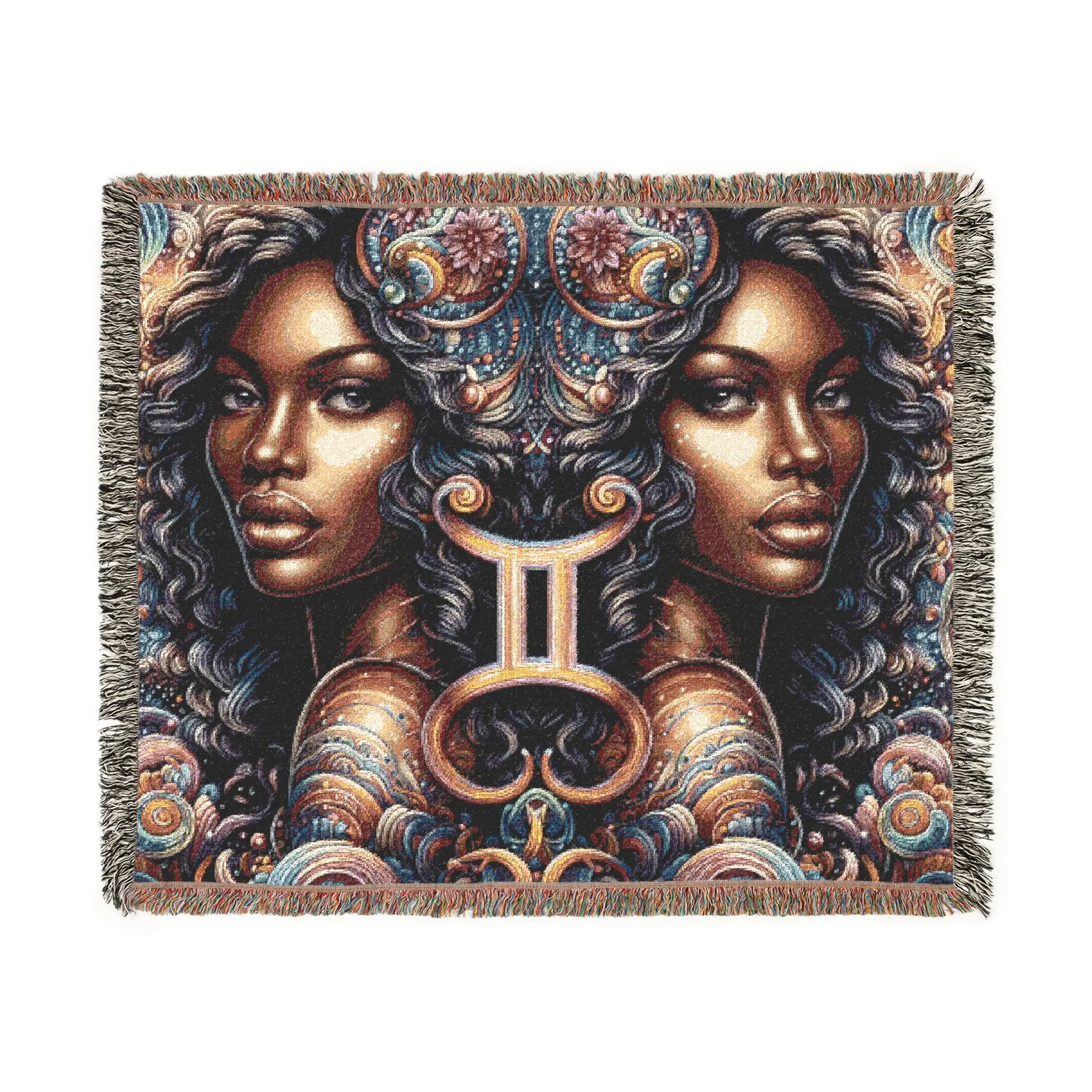 Vividly Created Gemini Twin Goddess Woven Blanket Wall Tapestry 60"x50" Cozy Cotton Yarn Art Piece for Geminis Birthday Gift
