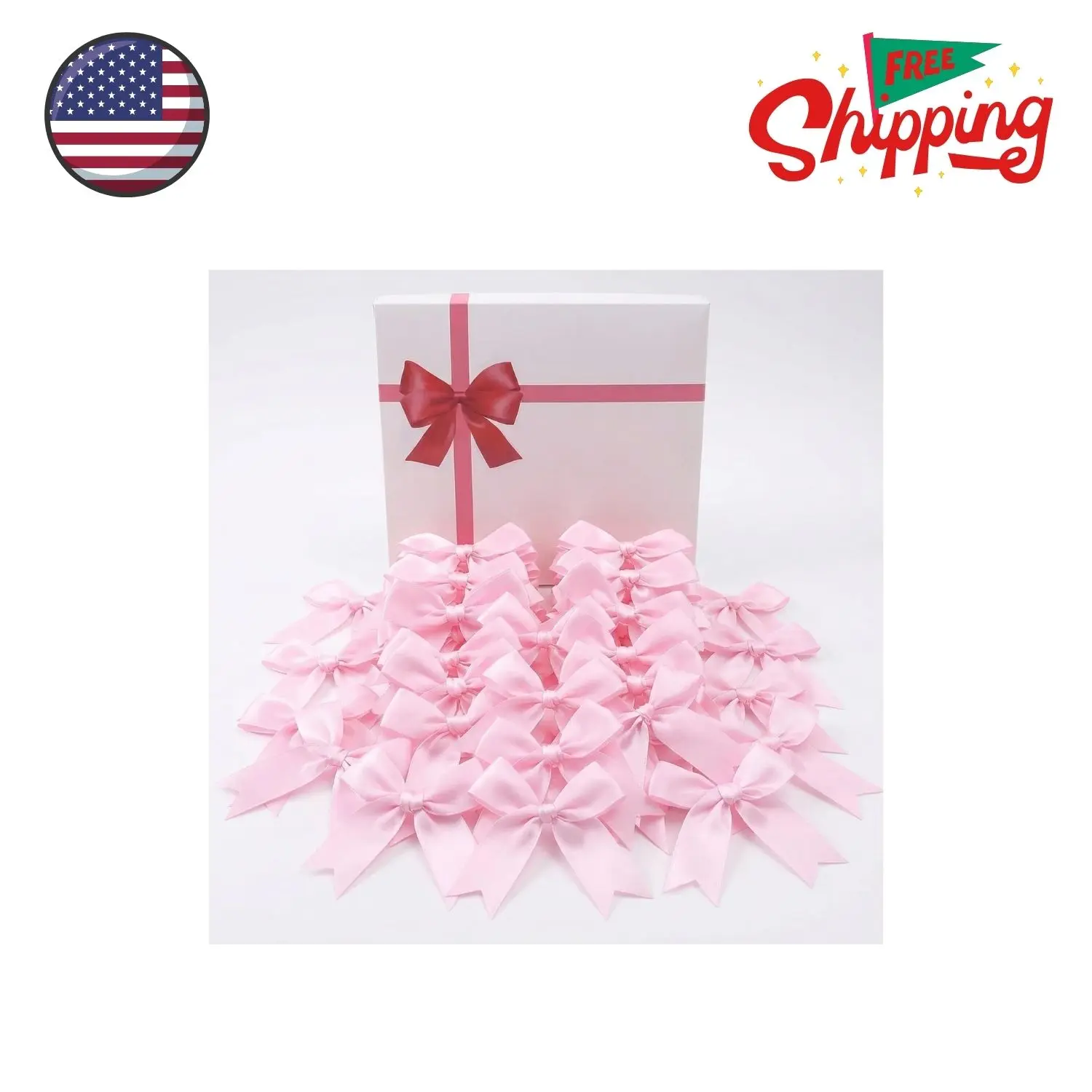 Pink Gift Wrap Bows – 50pcs 3.3 Inch Elegant Satin Bows for Gift Wrapping