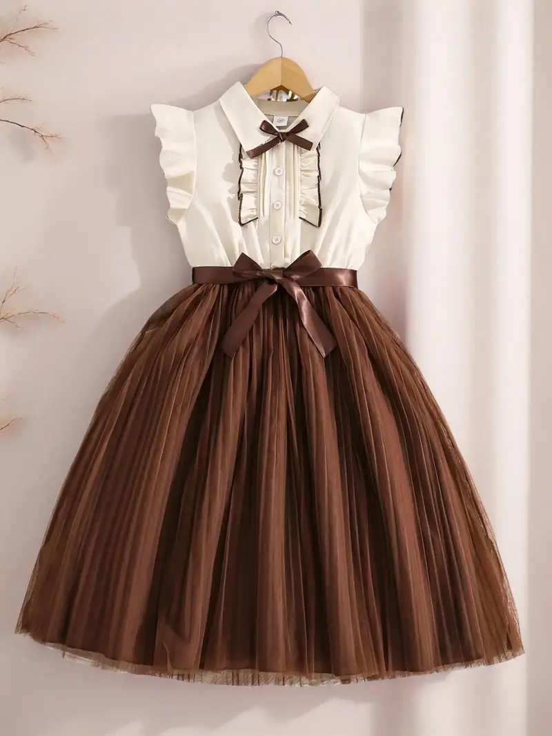 brown eid dress 1930s Brown And Cream Abstract Print Silk Day Dress With Flared Sleeve   Ian Drummond Vintage
