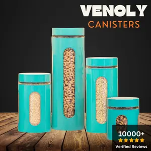 Venoly Stainless Steel Food Storage Canisters For Kitchen | 4 Piece Set