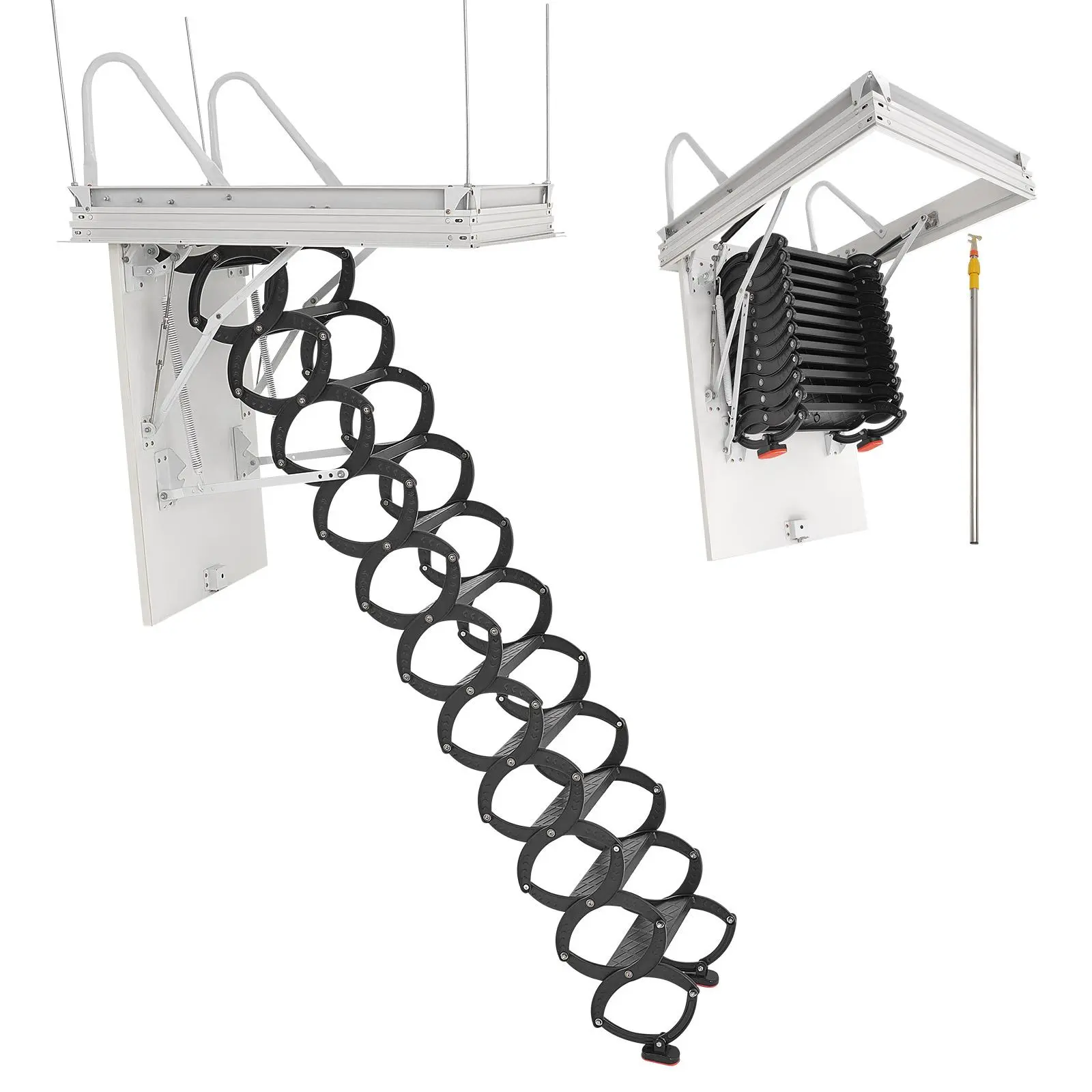 【SummerFinds】VEVOR Attic Ladder, 660LBS/299.4KG Capacity, Fits 8.5 to 9.4 ft Ceiling Height and 39.4 x 27.5 inch Opening Size, Alloy Steel Pull-Down Retractable Ceiling Stair with Pulling Rod for Attic Loft Roof
