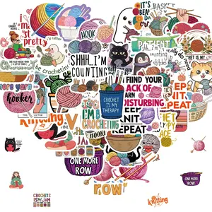 50pcs Retro Crochet Stickers, Cute Knitting Tool Decals, Waterproof Vinyl Stickers for Craft Journals, Sewing Boxes, Home Decor, Ideal for Crafters