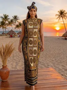 Elegant Ruffled Slim Fit Long Dress Set, Animal Print Shawl Scarf Accessory, Beach Sun Protection Silk Scarf for Women, Aesthetic, Fall & Winter