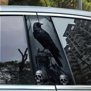 2 pieces of crow and skeleton pattern B-pillar car stickers, Truck Car Decal, durable self-adhesive vinyl stickers suitable for vehicles - easy to apply, single use, 25 inches x 50 inches, Skull Stickers, Graphic Decal