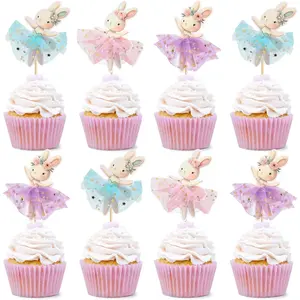30 PCS Easter Bunny Egg Rabbit Cupcake Topper Party Cake Decorations Brown Style 4