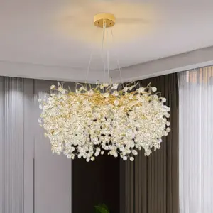 Modern Tree Branch Gold K9 Crystal Chandelier, Dimmable 23.6-Inch G9 Ceiling Hanging Crystal Chandelier for Kitchen Island/Living Room/Bedroom/Corridor