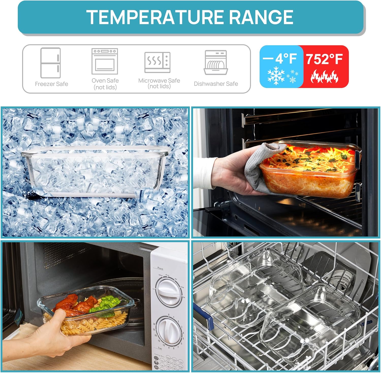 18-Pack Unbreakable Glass Food Storage Containers, 6 Sizes Square&Rectangle, Airtight Leakproof, Dishwasher/Oven Safe (BPA-Free)