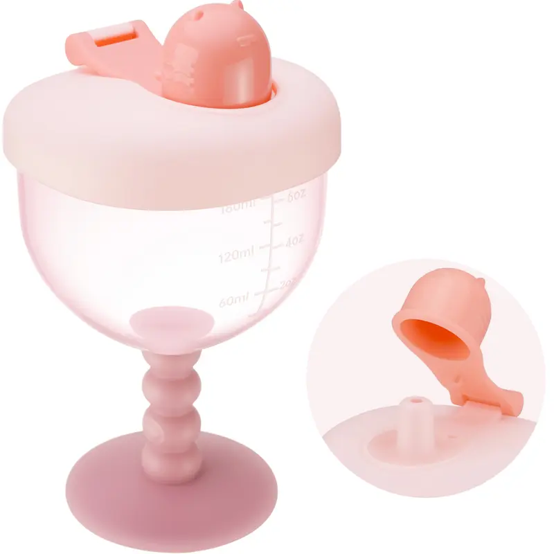 NiHome 180ml/6oz Leakproof Toddler Sippy Cup (12 Months+), Unisex Wine-Shape Shatter-Resistant Baby Goblet with Lid, Travel Cup with Measurement Marks, Durable Odorless Baby Item for Stylish Mealtime Sipping