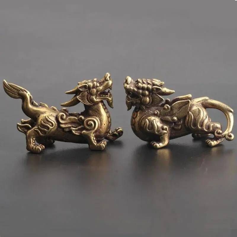 2pcs/Pair Copper Chinese Mythological Animals Home Decoration Dragon Head Oxtail Horseshoe Moose Deer Body Brass Decor Ornaments