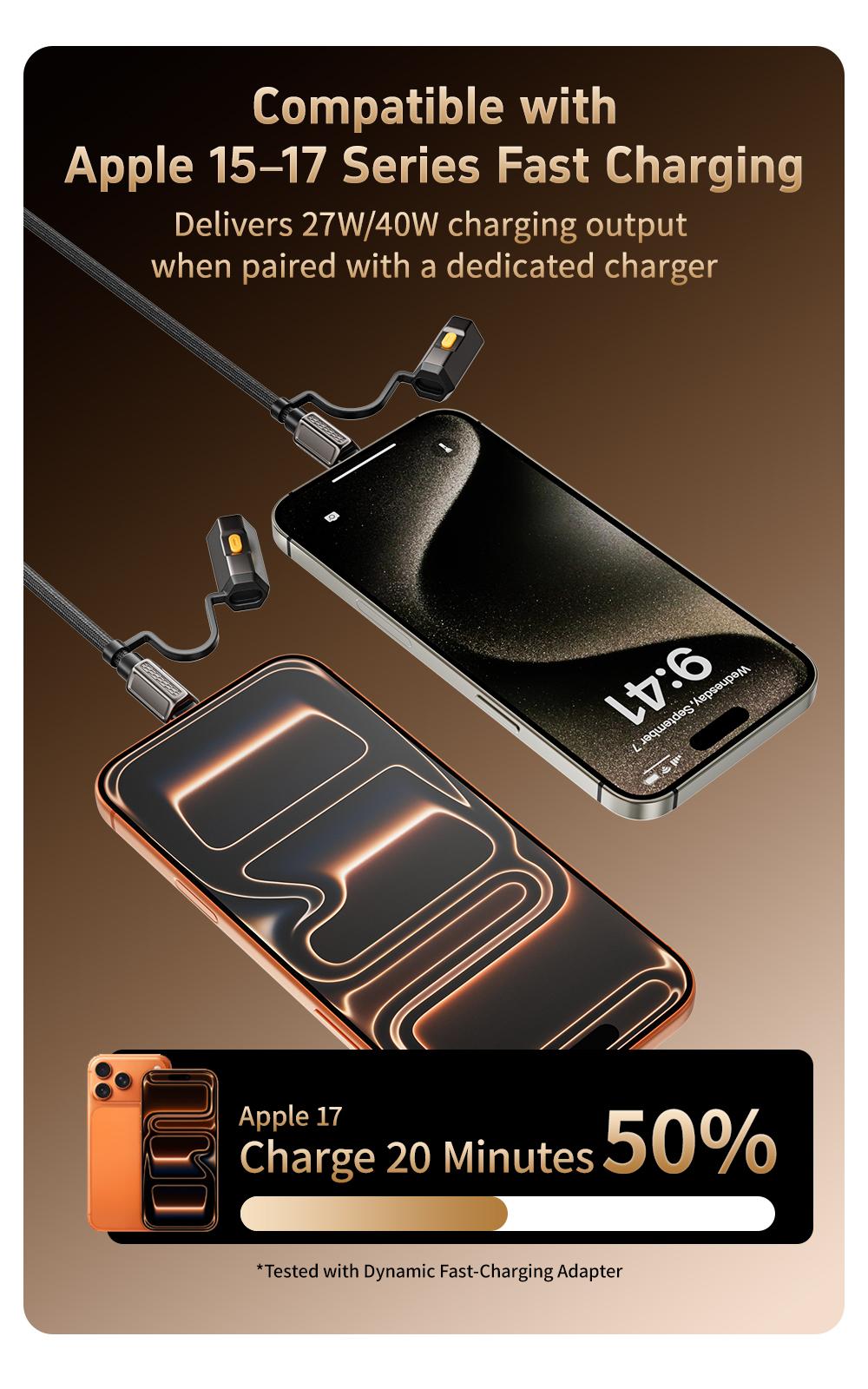 240W 4-in-1 Emergency Charging Cable with Flashlight – Car & Travel Survival Gear for iPhone & Android, Camping Essential