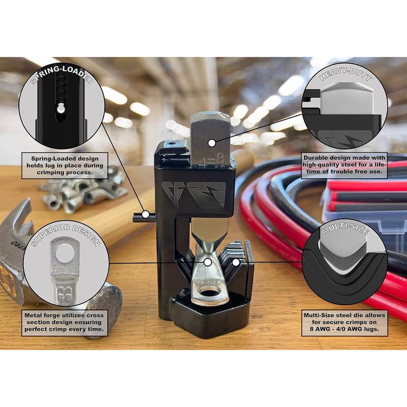 Hammer  Lug Crimping Tool for 8, 6, 4, 2, 1/0, 2/0, 3/0, 4/0  Wire Gauge (AWG) Wire and