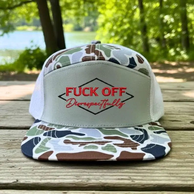 Fuck Off Disrespectfully Trucker Hat, Funny Camo Snapback Cap, Sarcastic Sayings Mesh Hat, Rude Humor Gift for Friends