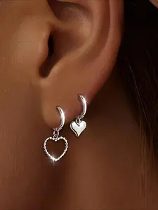 S925 Sterling Silver Heart Shaped Pendant Earrings, Artificial Zircon Earrings, Fashionable Earrings for Women & Girls, Trendy All-match & Exquisite Jewelry for Birthday Gift