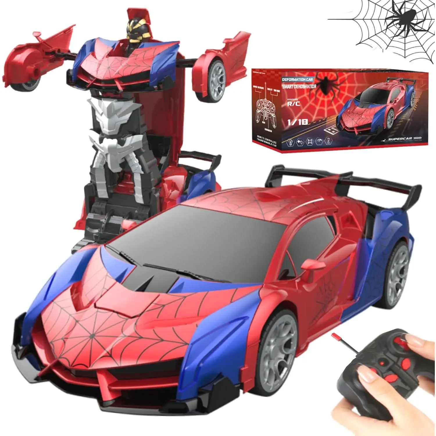 1:18 Scale 2.4Ghz Remote Controlled Transformer Car - 1-Button Deformation, 360° Rotation RC Model Car Toy for Boys 4-12
