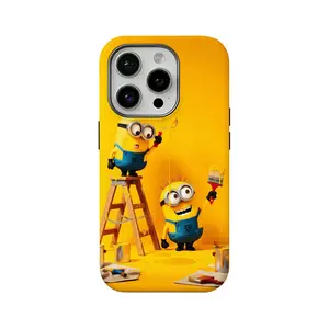 Cute Minions double-layer phone case, compatible with iPhone 12, 13, 14, 15, 16, and 17. Glossy finish, drop-resistant, wear-resistant, and doesn't yellow easily. A great gift for Minions fans.