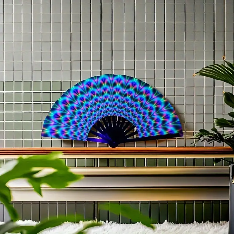 Large luminous foldable hand fan with vibrant colorful prints, flow fan for line dancing; suitable for parties, festival dance performances, home decoration, and as birthday gifts.