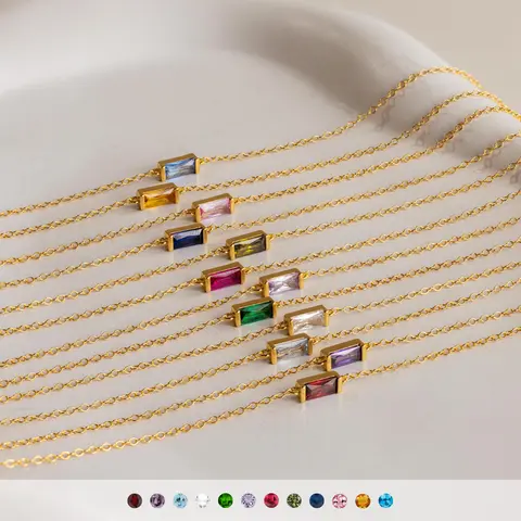 Dainty Baguette Birthstone Bracelet by Caitlyn Minimalist - Everyday Gemstone Bracelet - Personalized Jewelry - Birthday Gift for Her
