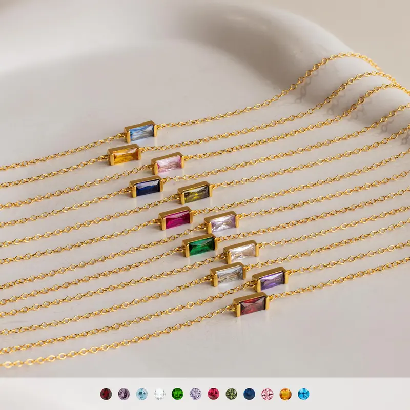 Dainty Baguette Birthstone Bracelet by Caitlyn Minimalist - Everyday Gemstone Bracelet - Personalized Jewelry - Birthday Gift for Her