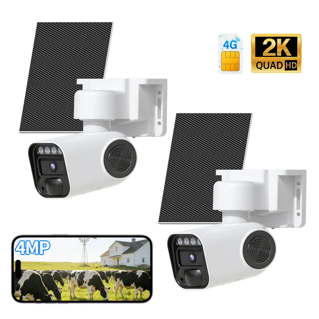 [2 PACK] 4G LTE Solar Security Camera Wireless Outdoor, No WiFi Needed, Built-In 4G eSIM, 2K Color Night Vision, PIR Motion Alerts, Two-Way Talk, 355° Pan Tilt, Solar Powered & Weatherproof, Cloud & SD Storage, Easy Setup