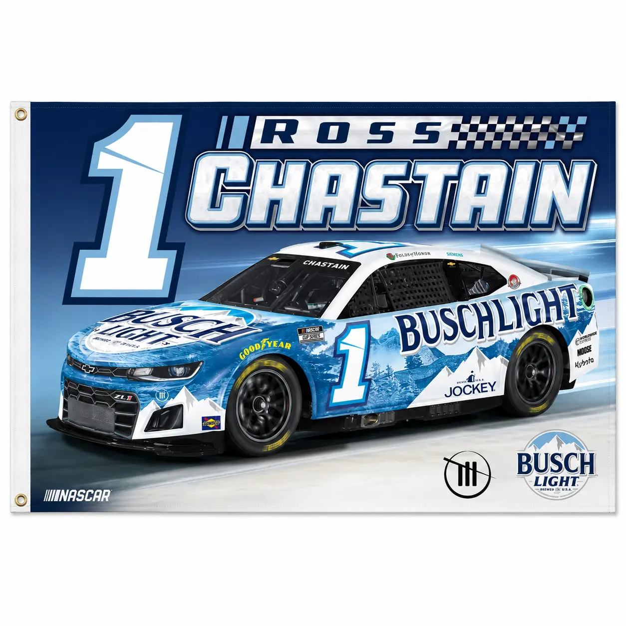 Ross Chastain No. 1 Busch Light Racing Flag 3x5 FT, NASCAR Car Banner, Motorsports Garage Man Cave Wall Decor, Race Fan Gift