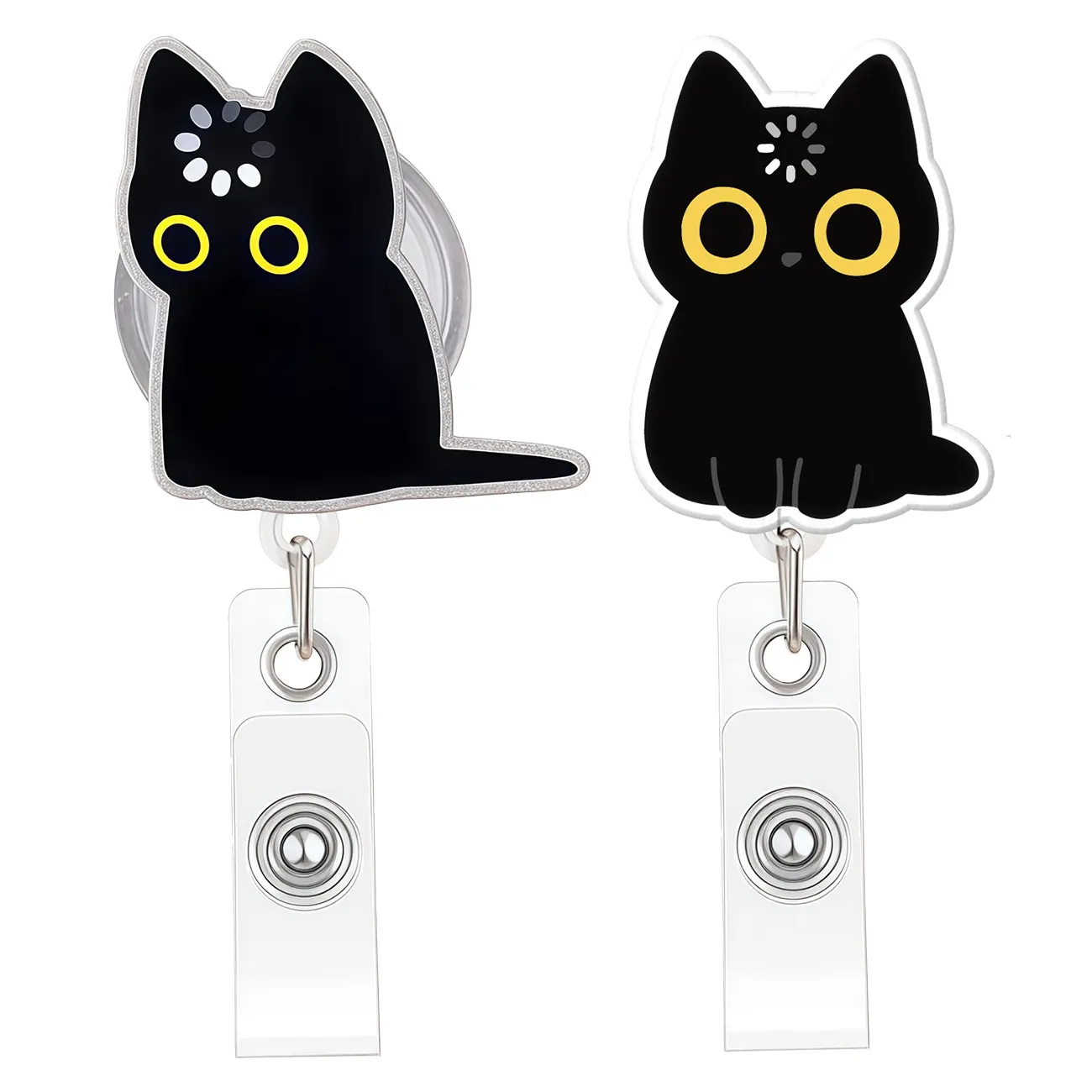 Cute Black Cat Retractable Badge Reel - Nurse Loading Clip Holder, Office Identification Accessory for Medical Staff, Ideal Gift for RN Professionals, Badge Reels