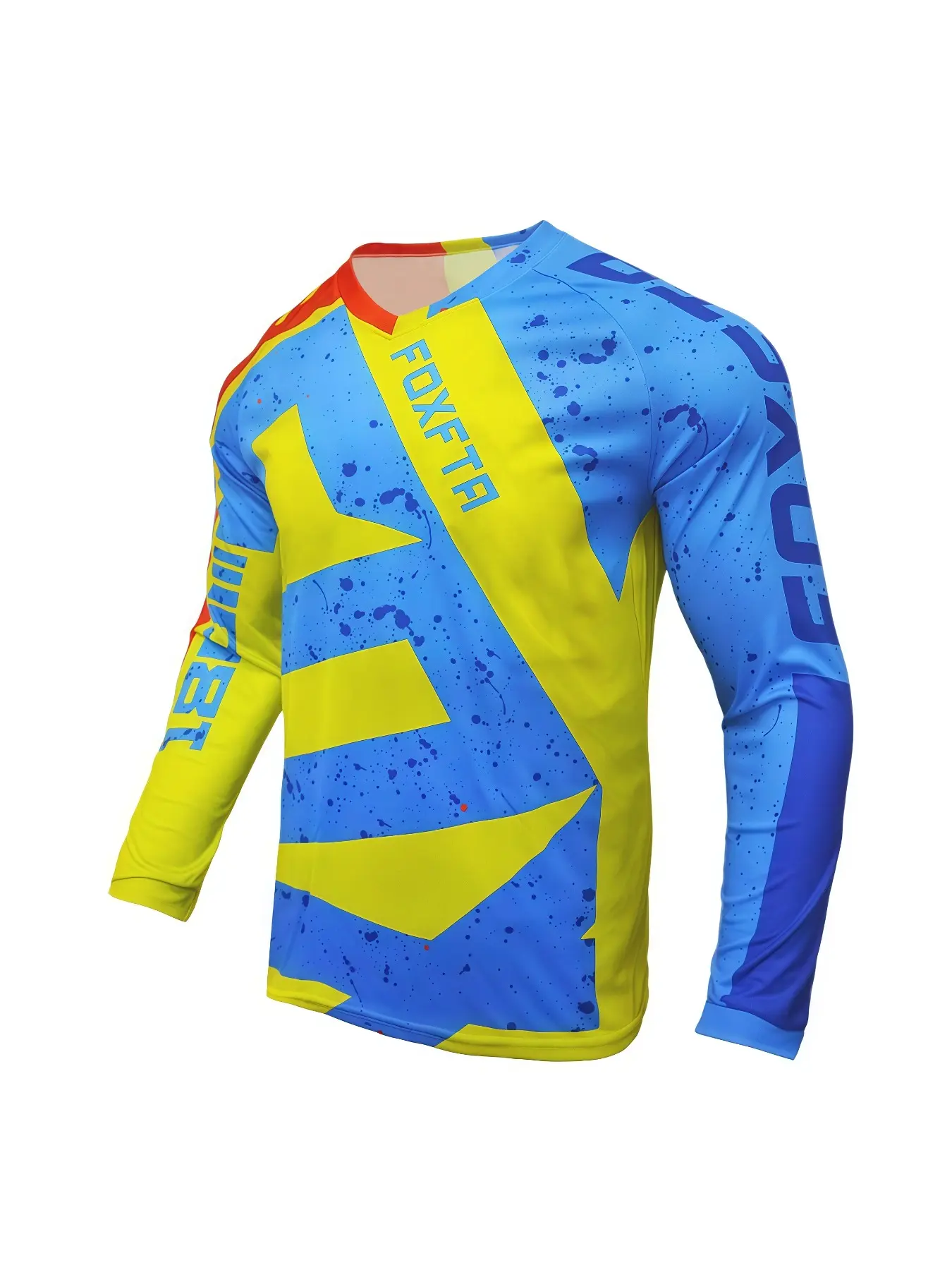 Men's quick drying cycling suit, breathable and moisture absorbing long sleeved, V-neck design, MTB BMX DH off-road long sleeved T-shirt suitable for cycling and outdoor activities, Breathable Workout Tops, Athletic Active Tops, Polyester Jersey