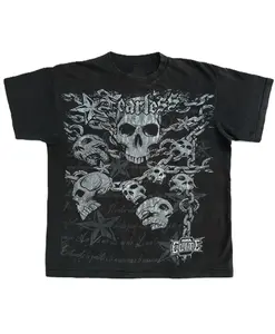 Y2K Retro Futuristic Graphic T-Shirt - Black Edgy Skull & Flame Print Streetwear Tee, Hip Hop T Shirt, Street Style Clothing, Animeinspired Print, Womenswear Menswear Top Underwear Tshirt Cotton Soft