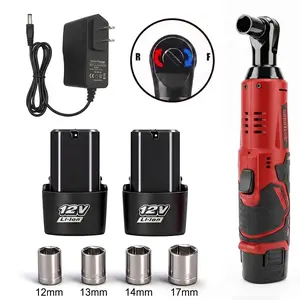 12V DC Cordless Right Angle Torque Wrench - Heavy Duty Electric Ratchet Socket Wrench Set, 2 x 2000mAh Batteries, Built-in LED Light, 240rpm + 10%, 0.69kg Time-Saving Auto Repair Power Tool