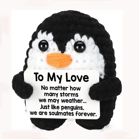 Handmade Crochet Penguin Soft Huggable Gift for Him Her, Romantic Christmas Present for Couples, Wedding Anniversary Birthday Gifts for Wife Husband, Stuffed Animal Gift, Soft Cuddly Gift