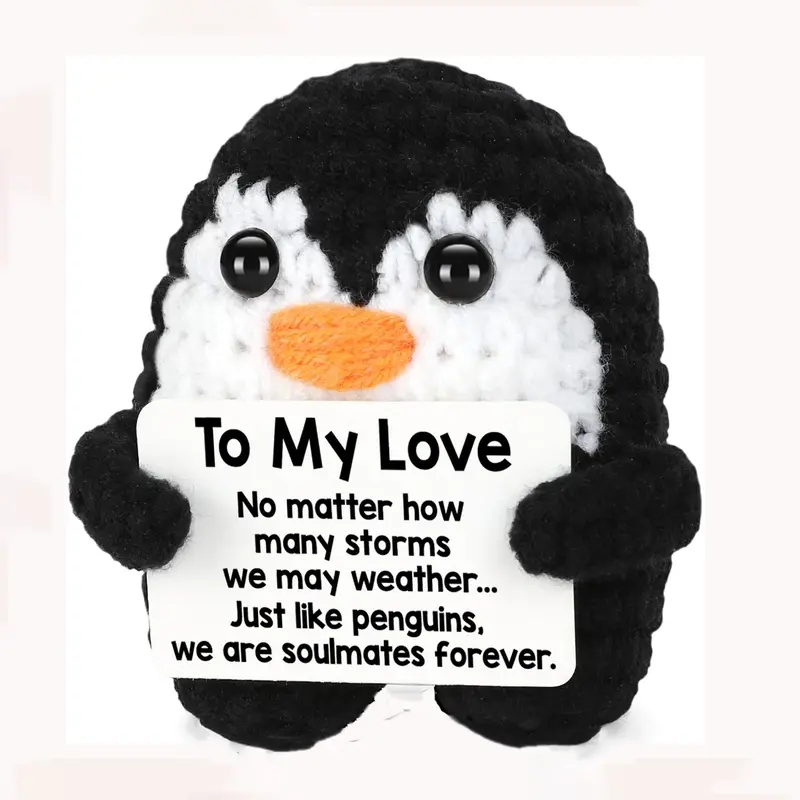 Handmade Crochet Penguin Soft Huggable Gift for Him Her, Romantic Christmas Present for Couples, Wedding Anniversary Birthday Gifts for Wife Husband, Stuffed Animal Gift, Soft Cuddly Gift