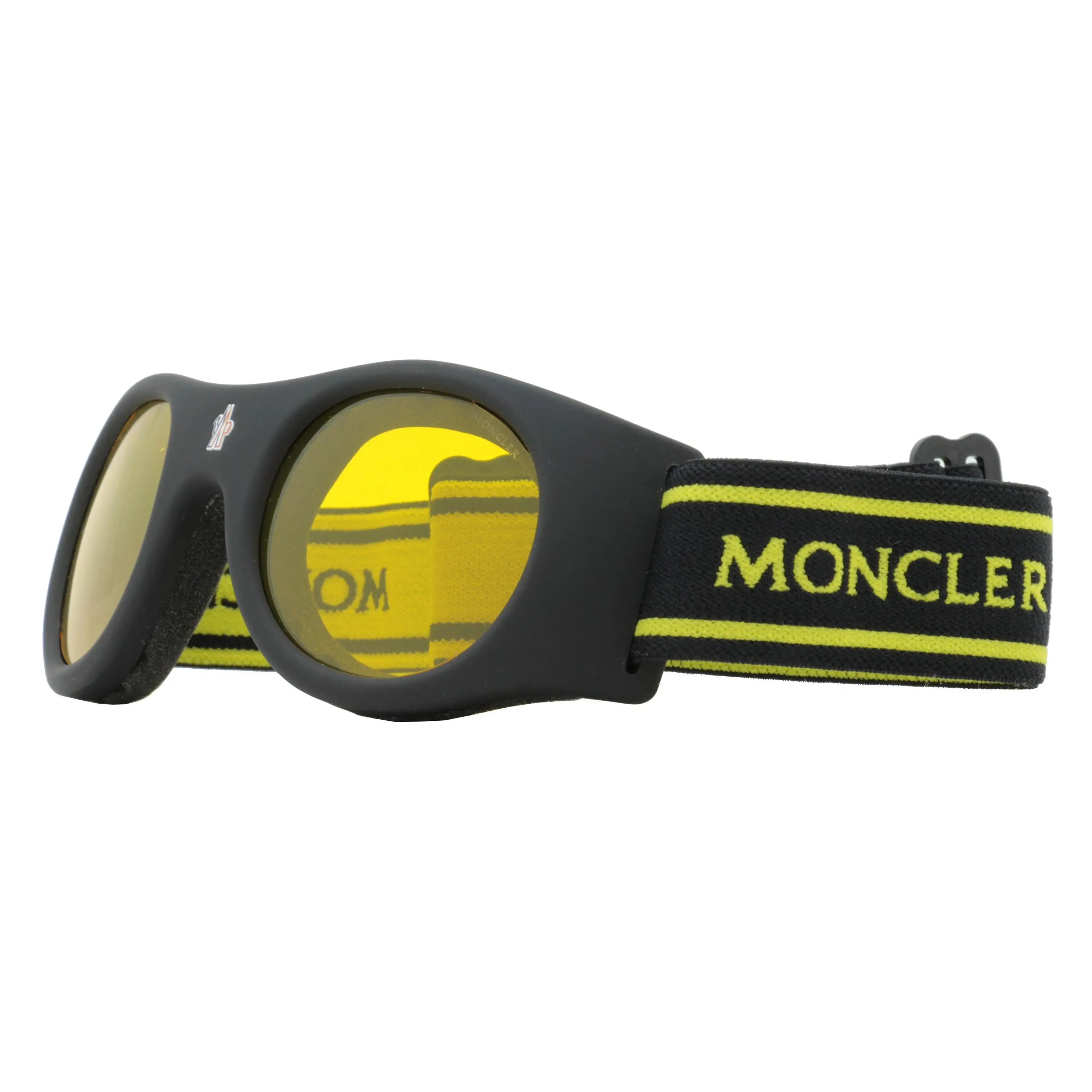 Moncler Logo Band Oval Ski Goggles ML0051 02E - Matte Black/Yellow, Light Weight, Soft Foam, Fashionable, Jacquard Strap