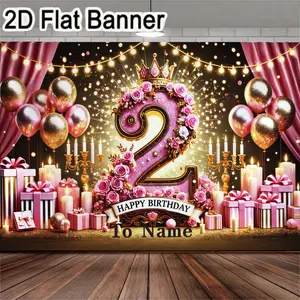 1pc, easter backdrop, easter bannerFestive pink and gold birthday banner for celebrating a special 2nd birthday, perfect for party decorations, event photography, and enhancing the ambiance of birthday parties, suitable for indoor or outdoor setup