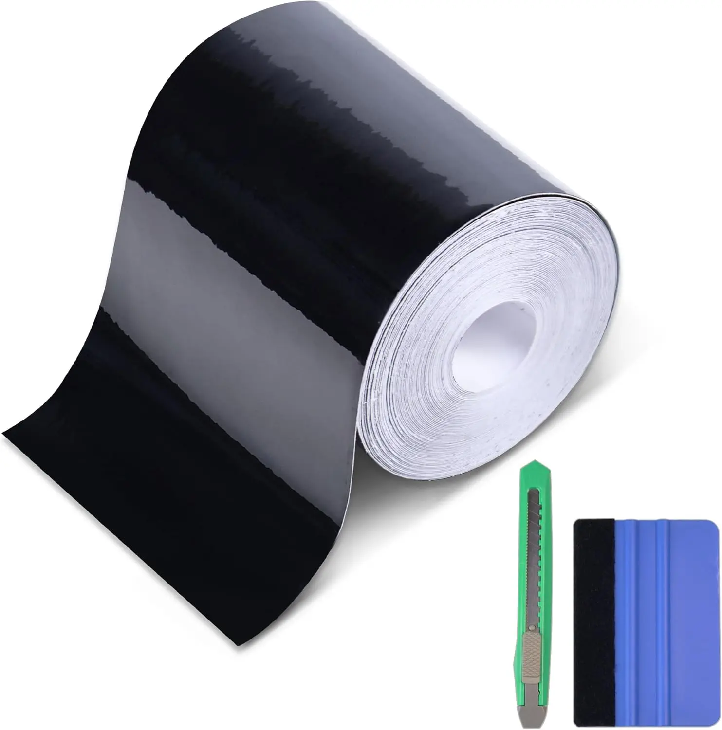 High Gloss Black Vinyl Wrap Tape, 3 Inch x 30ft Self-Adhesive Universal Chrome Black Detailing Tape with Tool, Anti-Scratch Sticker for Door Sill Window Trim Edge Guard Protective