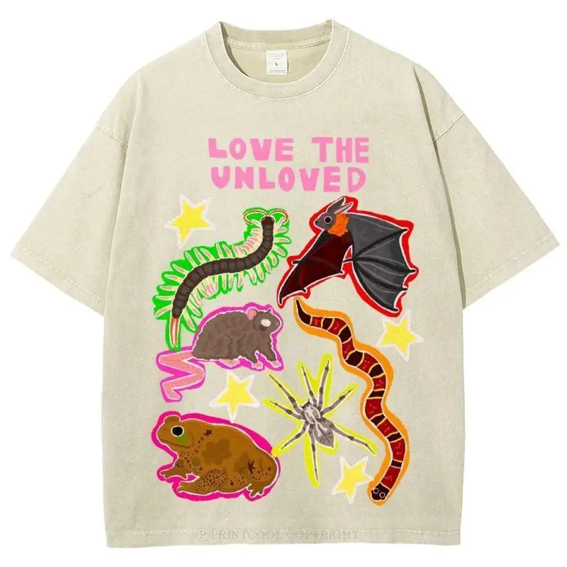 Love The Unloved Unisex Vintage Distressed Coloful T-Shirt, Oversized Shirt, Natural Theme Unisex Streetwear Tops Cotton