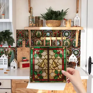 24PCS/Box NHZ Christmas Stained Glass Tile Stickers | Crystal Film Peel & Stick DIY Backsplash | Waterproof Oil-Proof for Kitchen/Bathroom/Furniture/Stairs/Wall Renovation