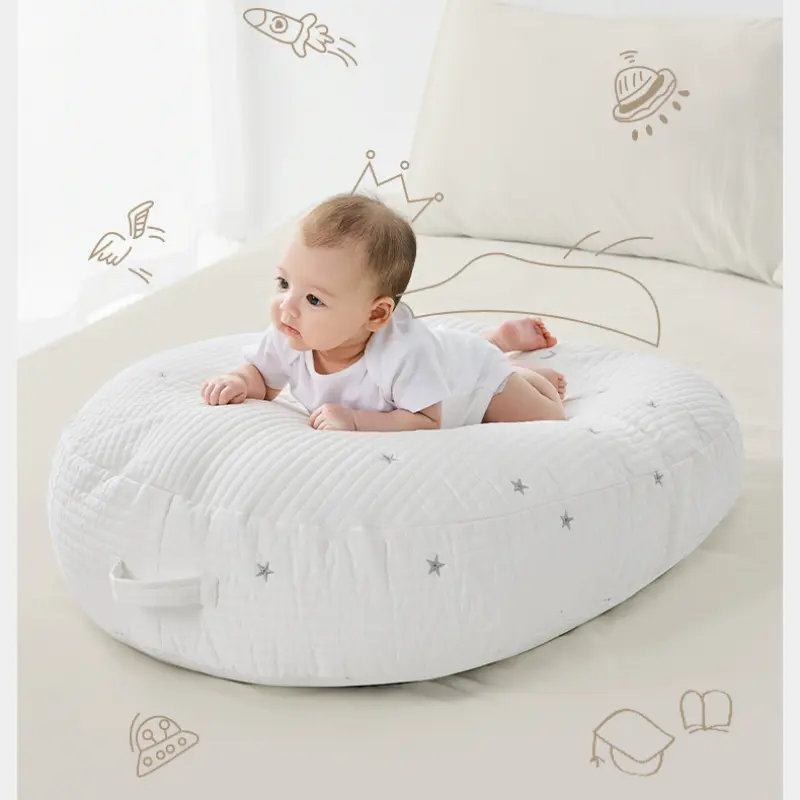 Multifunctional Skin-Friendly Maternity Lounge Floor Pillow - Cotton Cover, Handle, Natural Color Cotton, No Print-Dye, Feather Silk Fill, Hidden Zipper, Machine-Washable, Multipurpose Comfy Bedding, Low Temperature Wash for Baby Shower