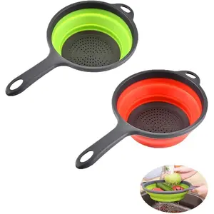 Silicone Collapsible Colander with Handle Kitchen Folding Strainer Colander for Draining Pasta Vegetable Fruit JT111 Kitchen Strainer Utensils
