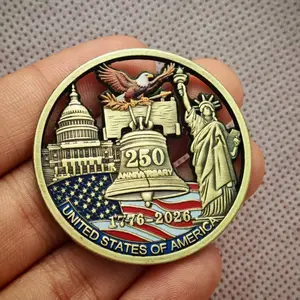 Us 250th Anniversary Hollow Copper Plated Commemorative Coin, Freedom Memorial Coin, Perfect for Thanksgiving, Christmas, New Year, Independence Day