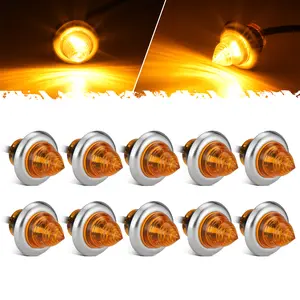 Partsam 10Pcs 3/4" Round LED Side Marker Light Amber Auxiliary Light Side Marker Clearance Light Indicators with Stainless Steel Trim Bezel for Trailer Truck Camper