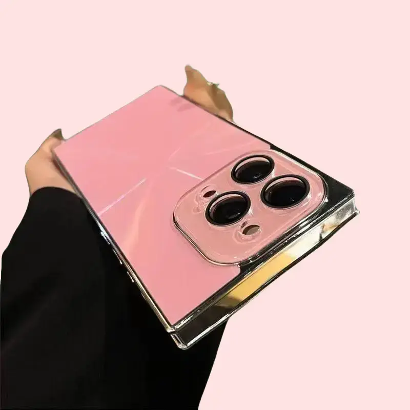 Girly Pink Aurora Square Acrylic Shockproof Shell for iPhone 17/16/15 Pro Max, 15 Pro - Flush Mount Case with Clear Lens Film, Camera Guard, Cushions Daily Drops, Screen Protector Accessory