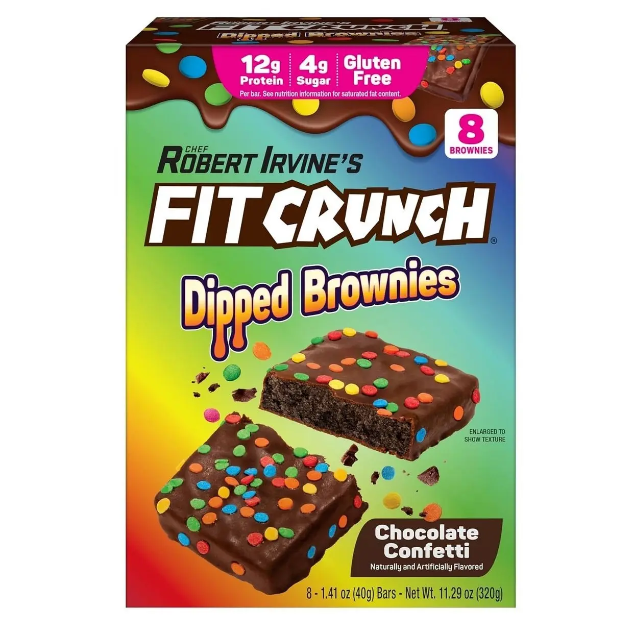 FITCRUNCH Dipped Protein Brownies, 12g of Protein & 4g of Sugar (8 Brownies, Confetti)