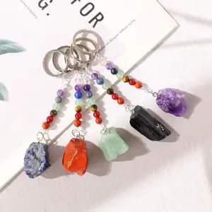 Natural Stone Keychain, 1 Count Colorful Stone Pendant, Chakela Gem for DIY Car Key Rings and Chains, Home Decor, Room Decor
