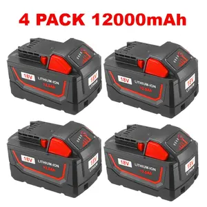 2/4pcs 18V 12.0Ah M18 Replacement Battery For MILWAUKEE M-18 Battery Pack Compatible For Milw M-18 Lithium High Capacity Battery 48-11-1890, 48-11-1860, 48-11-1850, 48-11-1828, 48-11-1820, Cordless Tools - Essential For Home And Apartment Use